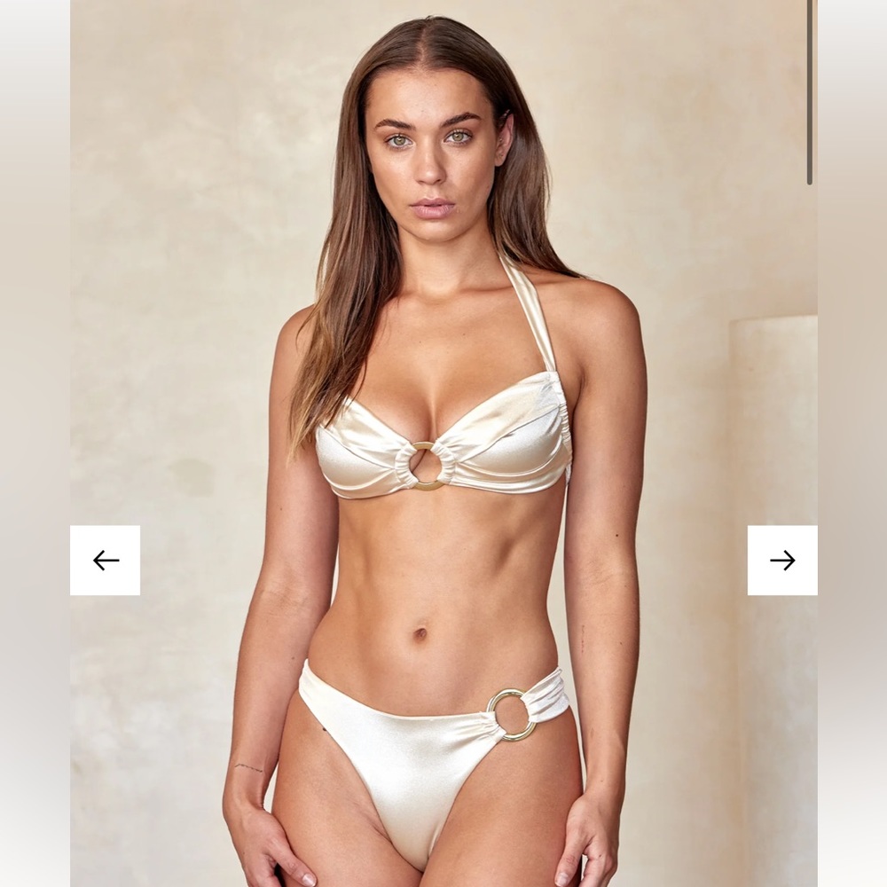 COPY - NWT Monday Swimwear Bronte champagne shiny jersey bikini bottom.